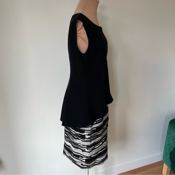 Lafayette 148 New York Emma Peplum Black Silk Embellished Combo Dress EUC Size 4 - Picture 2 of 9